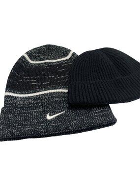 Nike Beanie Hat 2-Pack Black & Gray Knit Warm Winter Caps For Adults
